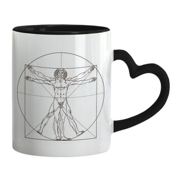 Leonardo da vinci Vitruvian Man, Mug heart black handle, ceramic, 330ml