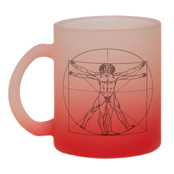 Leonardo da vinci Vitruvian Man, Κούπα γυάλινη δίχρωμη με βάση το κόκκινο ματ, 330ml