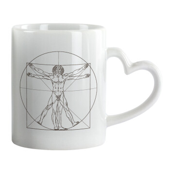 Leonardo da vinci Vitruvian Man, Mug heart handle, ceramic, 330ml