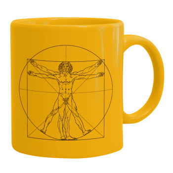 Leonardo da vinci Vitruvian Man, Ceramic coffee mug yellow, 330ml (1pcs)