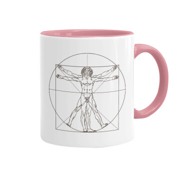 Leonardo da vinci Vitruvian Man, Mug colored pink, ceramic, 330ml