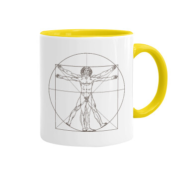 Leonardo da vinci Vitruvian Man, Mug colored yellow, ceramic, 330ml
