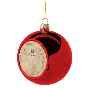 Leonardo da vinci Vitruvian Man, Χριστουγεννιάτικη μπάλα δένδρου Κόκκινη 8cm