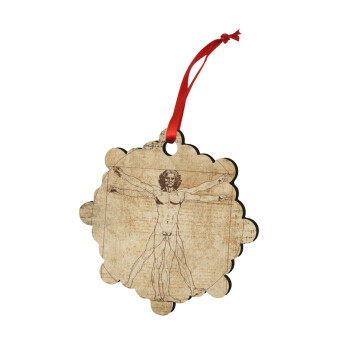 Leonardo da vinci Vitruvian Man, Χριστουγεννιάτικο στολίδι snowflake ξύλινο 7.5cm