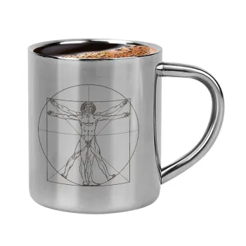Leonardo da vinci Vitruvian Man, Double-wall metal cup for espresso (220ml)