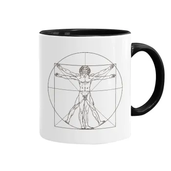 Leonardo da vinci Vitruvian Man, Κούπα χρωματιστή μαύρη, κεραμική, 330ml