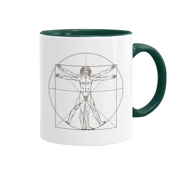 Leonardo da vinci Vitruvian Man, Κούπα χρωματιστή πράσινη, κεραμική, 330ml