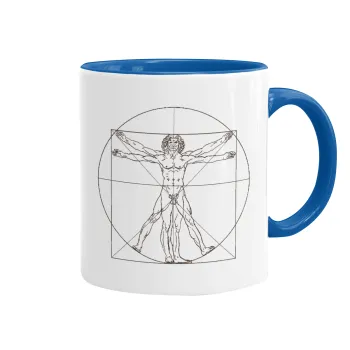 Leonardo da vinci Vitruvian Man, Κούπα χρωματιστή μπλε, κεραμική, 330ml