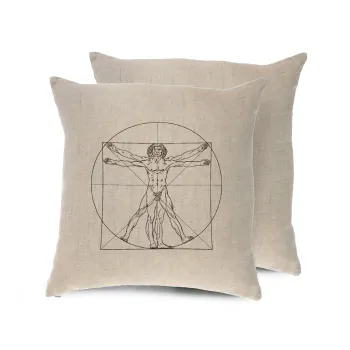 Leonardo da vinci Vitruvian Man, Μαξιλάρι καναπέ ΛΙΝΟ 40x40cm περιέχεται το  γέμισμα