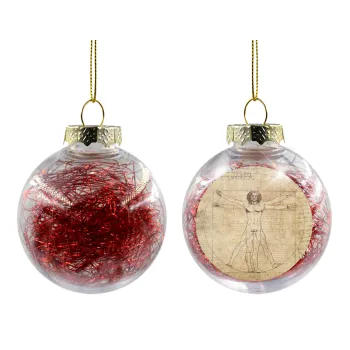 Leonardo da vinci Vitruvian Man, Transparent Christmas tree ball ornament with red filling 8cm