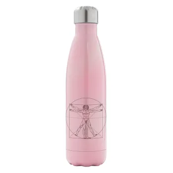 Leonardo da vinci Vitruvian Man, Metal mug thermos Pink Iridiscent (Stainless steel), double wall, 500ml