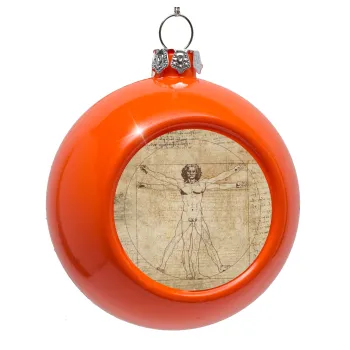 Leonardo da vinci Vitruvian Man, Orange Christmas tree ornament bauble 8cm