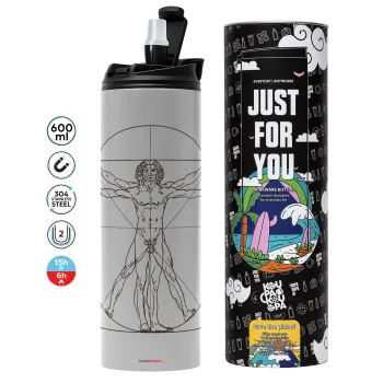 Leonardo da vinci Vitruvian Man, Tumbler stainless steel GREY 600ml