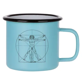 Leonardo da vinci Vitruvian Man, Κούπα Μεταλλική εμαγιέ ΜΑΤ σιέλ 360ml