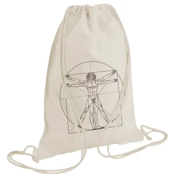 Leonardo da vinci Vitruvian Man, Τσάντα πλάτης πουγκί GYMBAG natural (28x40cm)