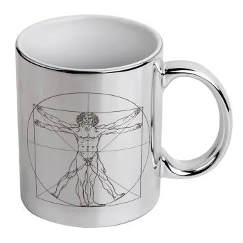 Leonardo da vinci Vitruvian Man, Κούπα κεραμική, ασημένια καθρέπτης, 330ml