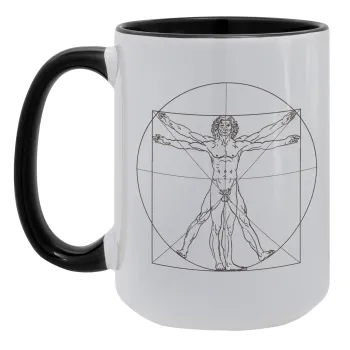 Leonardo da vinci Vitruvian Man, Κούπα Mega 15oz, κεραμική Μαύρη, 450ml