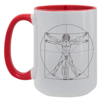 Leonardo da vinci Vitruvian Man, Κούπα Mega 15oz, κεραμική Κόκκινη, 450ml