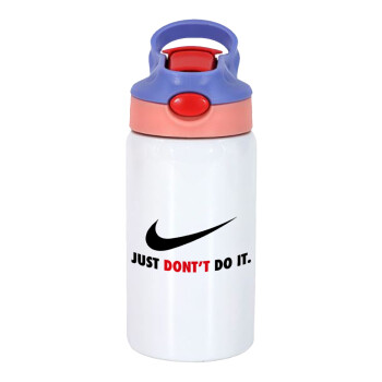 Just Don't Do it!, Children's hot water bottle, stainless steel, with safety straw, pink/purple (350ml)