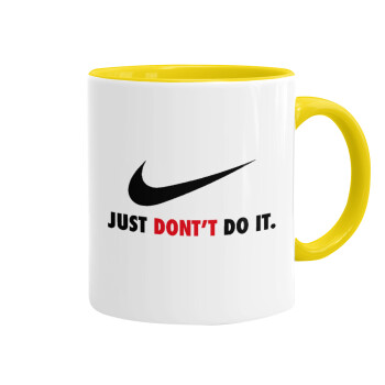 Just Don't Do it!, Κούπα χρωματιστή κίτρινη, κεραμική, 330ml