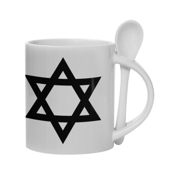 star of david, Ceramic coffee mug with Spoon, 330ml (1pcs)