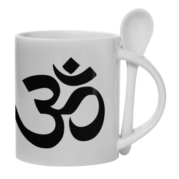 Om, Ceramic coffee mug with Spoon, 330ml (1pcs)