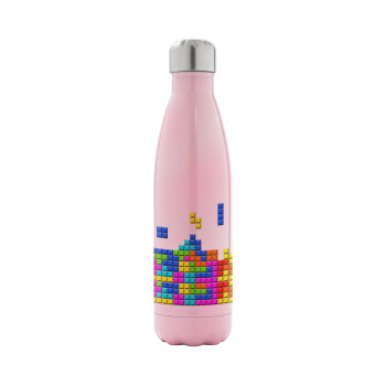 Tetris blocks, Metal mug thermos Pink Iridiscent (Stainless steel), double wall, 500ml