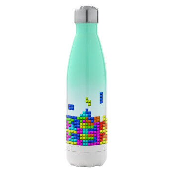 Tetris blocks, Μεταλλικό παγούρι θερμός Πράσινο/Λευκό (Stainless steel), διπλού τοιχώματος, 500ml