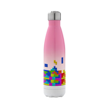 Tetris blocks, Metal mug thermos Pink/White (Stainless steel), double wall, 500ml