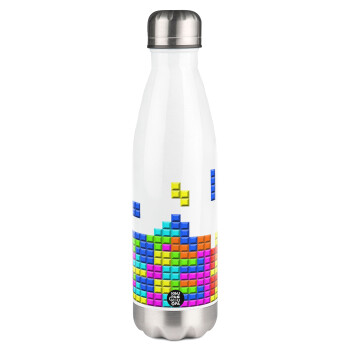 Tetris blocks, Μεταλλικό παγούρι θερμός Λευκό (Stainless steel), διπλού τοιχώματος, 500ml