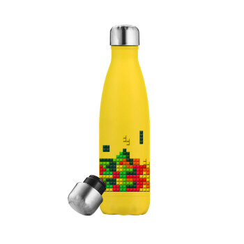 Tetris blocks, Μεταλλικό παγούρι θερμός Κίτρινος (Stainless steel), διπλού τοιχώματος, 500ml