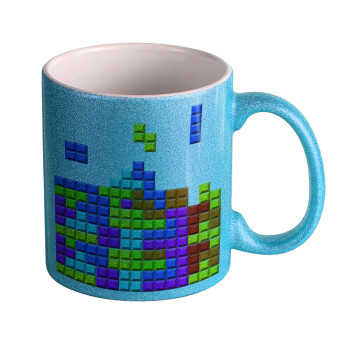 Tetris blocks, Κούπα Σιέλ Glitter που γυαλίζει, κεραμική, 330ml