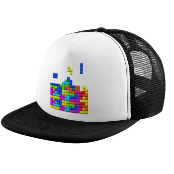 Tetris blocks, Καπέλο Ενηλίκων Soft Trucker με Δίχτυ Black/White (POLYESTER, ΕΝΗΛΙΚΩΝ, UNISEX, ONE SIZE)
