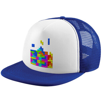 Tetris blocks, Καπέλο Ενηλίκων Soft Trucker με Δίχτυ Blue/White (POLYESTER, ΕΝΗΛΙΚΩΝ, UNISEX, ONE SIZE)