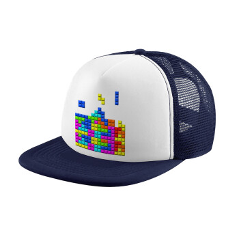 Tetris blocks, Καπέλο παιδικό Soft Trucker με Δίχτυ ΜΠΛΕ ΣΚΟΥΡΟ/ΛΕΥΚΟ (POLYESTER, ΠΑΙΔΙΚΟ, ONE SIZE)