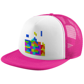 Tetris blocks, Καπέλο παιδικό Soft Trucker με Δίχτυ ΡΟΖ/ΛΕΥΚΟ (POLYESTER, ΠΑΙΔΙΚΟ, ONE SIZE)