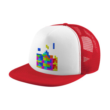 Tetris blocks, Καπέλο παιδικό Soft Trucker με Δίχτυ ΚΟΚΚΙΝΟ/ΛΕΥΚΟ (POLYESTER, ΠΑΙΔΙΚΟ, ONE SIZE)
