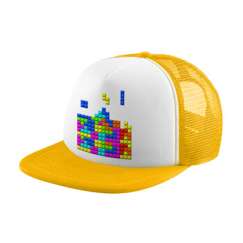 Tetris blocks, Καπέλο Ενηλίκων Soft Trucker με Δίχτυ Κίτρινο/White (POLYESTER, ΕΝΗΛΙΚΩΝ, UNISEX, ONE SIZE)