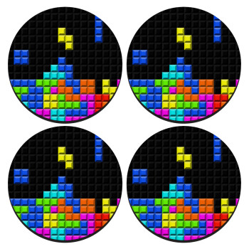 Tetris blocks, SET of 4 round wooden coasters (9cm)
