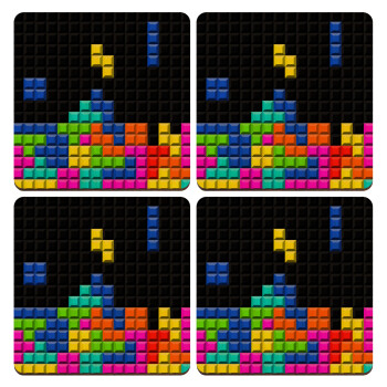 Tetris blocks, ΣΕΤ x4 Σουβέρ ξύλινα τετράγωνα plywood (9cm)