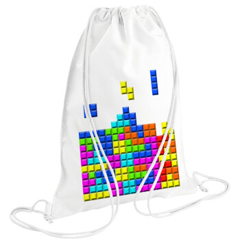 Tetris blocks, Τσάντα πλάτης πουγκί GYMBAG λευκή (28x40cm)