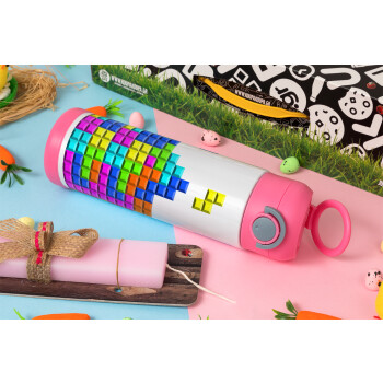 Tetris blocks, Easter candle, Childrens hot water bottle, stainless steel, with safety straw, PINK (500ml)