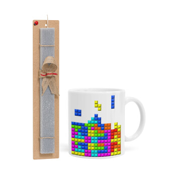 Tetris blocks, Easter Set, Ceramic Cup (330ml) & Easter aromatic flat candle (30cm) (GRAY)