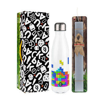 Tetris blocks, Easter candle, metallic white thermos bottle (500ml) & aromatic flat candle (30cm) (GRAY)