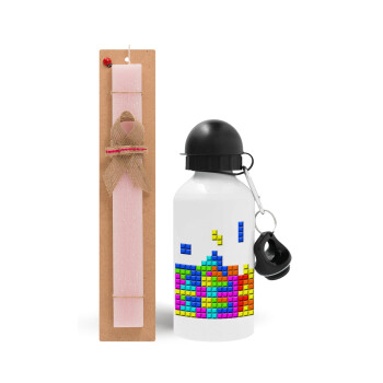 Tetris blocks, Easter Set, metallic aluminum bottle (500ml) & aromatic flat Easter candle (30cm) (PINK)