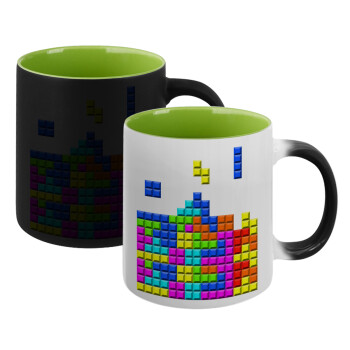 Tetris blocks, Κούπα Μαγική εσωτερικό πράσινο, κεραμική 330ml που αλλάζει χρώμα με το ζεστό ρόφημα (1 τεμάχιο)