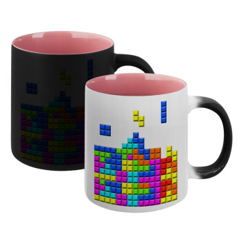 Tetris blocks, Κούπα Μαγική εσωτερικό ΡΟΖ, κεραμική 330ml που αλλάζει χρώμα με το ζεστό ρόφημα (1 τεμάχιο)
