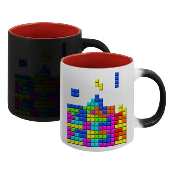 Tetris blocks, Κούπα Μαγική εσωτερικό κόκκινο, κεραμική, 330ml που αλλάζει χρώμα με το ζεστό ρόφημα