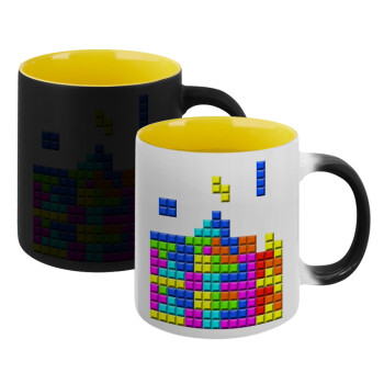Tetris blocks, Κούπα Μαγική εσωτερικό κίτρινη, κεραμική 330ml που αλλάζει χρώμα με το ζεστό ρόφημα