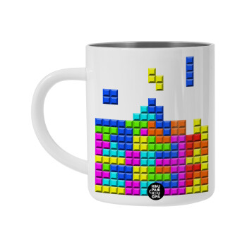 Tetris blocks, Λευκή Ανοξείδωτη Μεταλλική Κούπα 450ml - Διπλού Τοιχώματος 